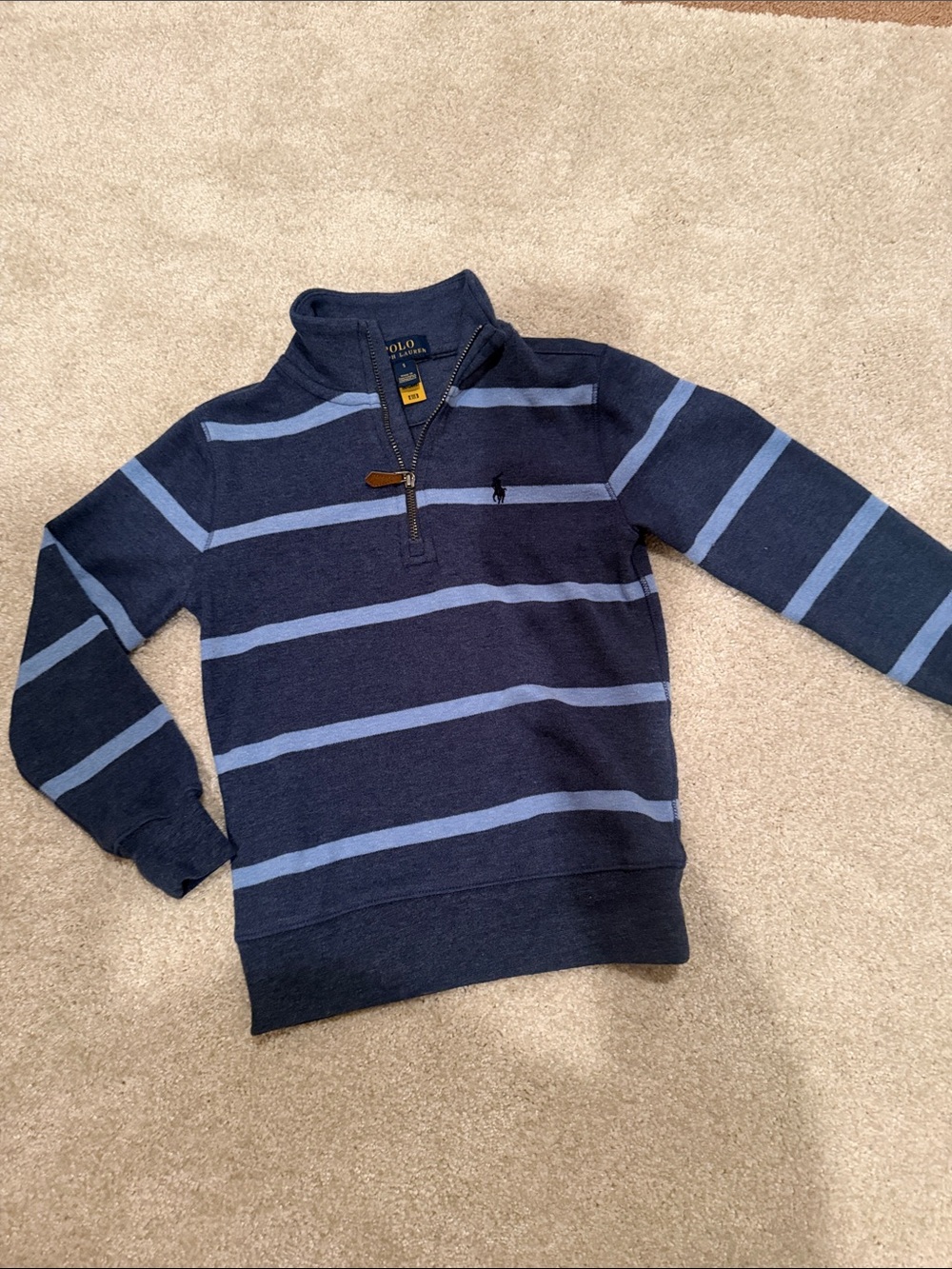 Polo by Ralph Lauren Navy & Light Blue Striped Half‑Zip Pullover